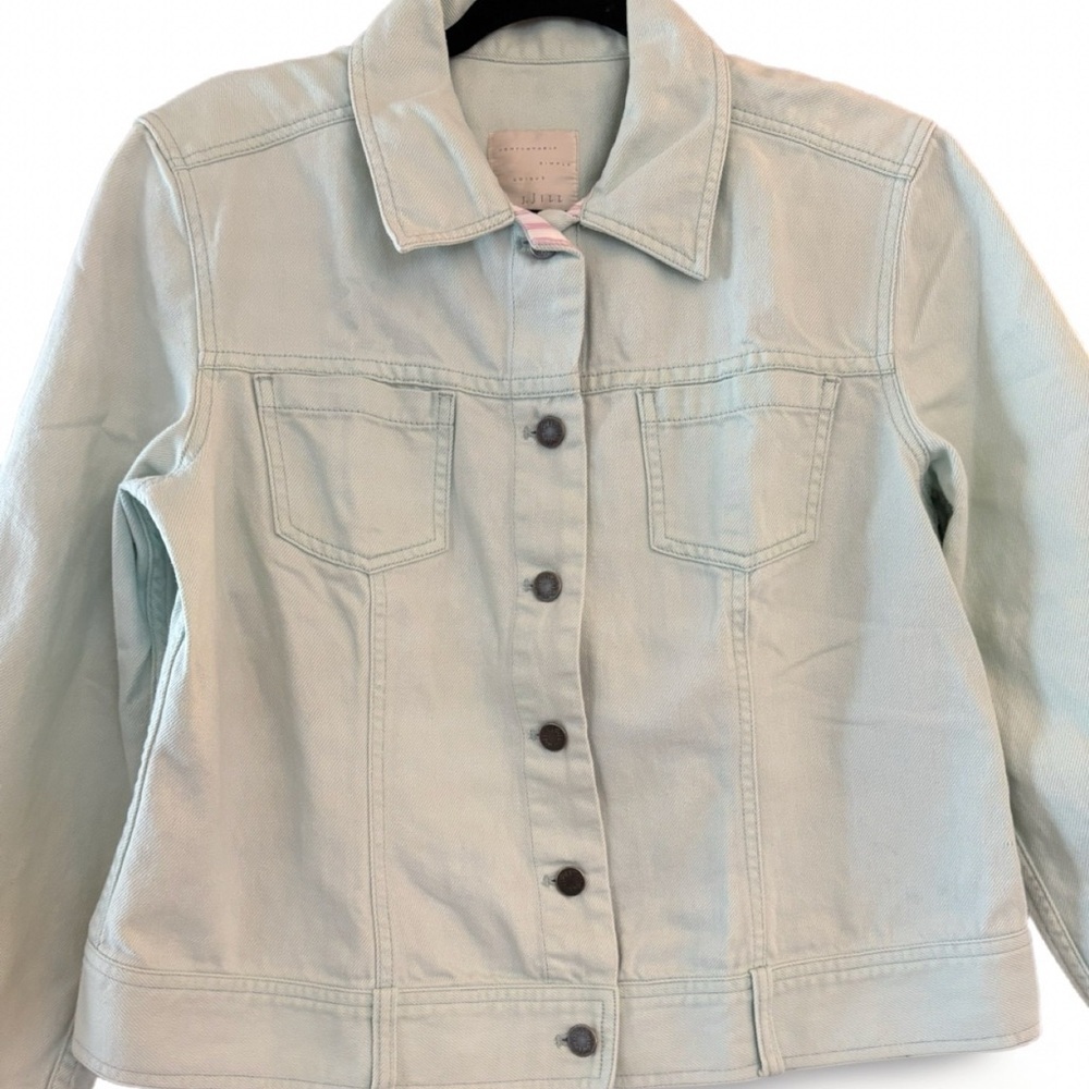 J.Jill Light Mint Green Denim Jacket Women’s Medium Cotton Linen